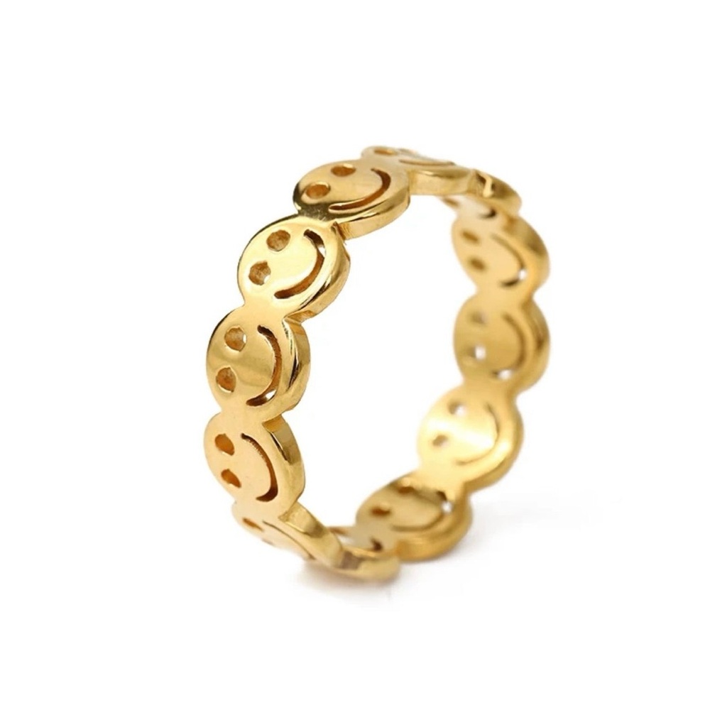 Gold Smiley Face Stackable Ring 
Stainless Steel